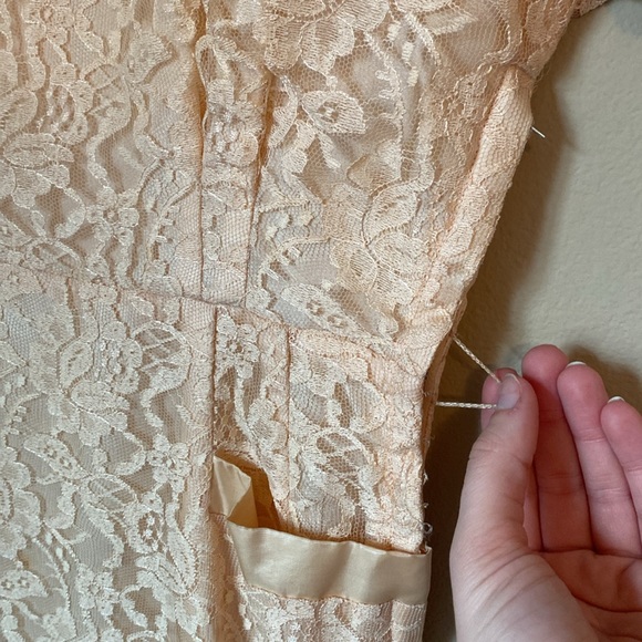 Vintage Light Pink Lace Midi Short Sleeve Dress 1950’s Cocktail - Picture 4 of 15